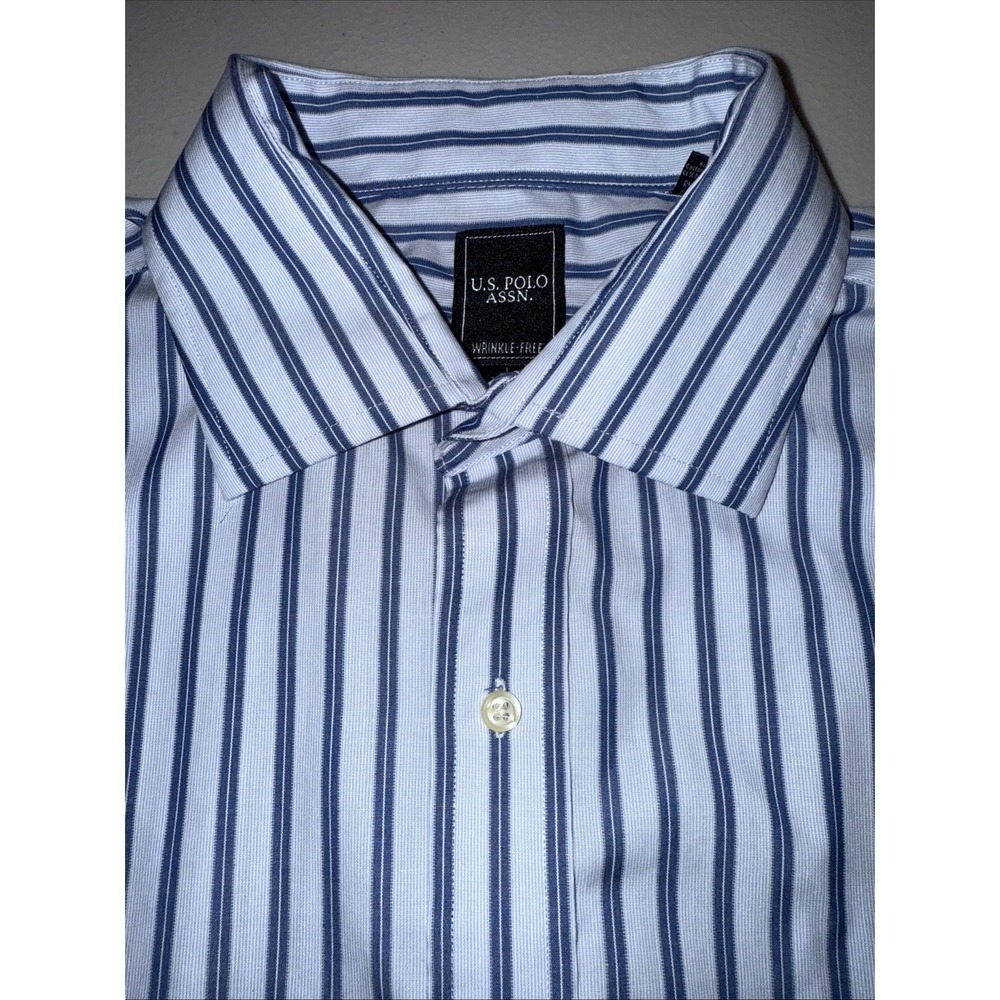 U.S. Polo Assn. Men's Dress Shirt Long‎ Sleeve Blue Stripes Large 16-16.5 34/35